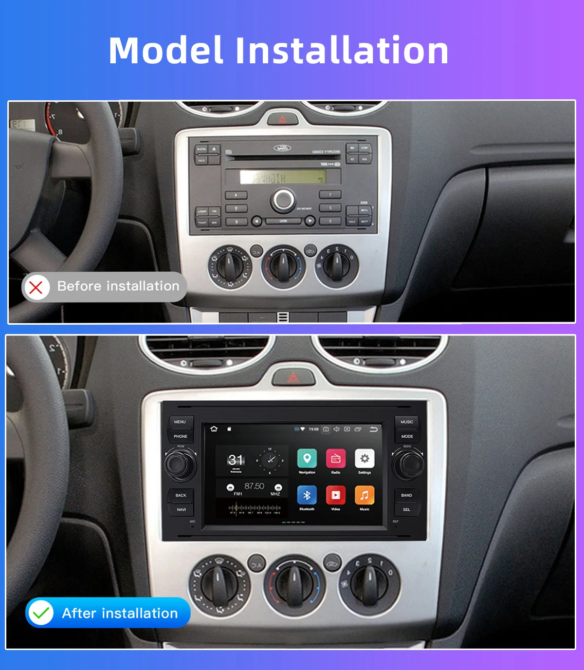 CarPlay Android 13 Auto Radio for Ford Focus Mondeo Fiesta Transit Kuga C-Max S-Max Galaxy GPS Car Multimedia 2din autoradio