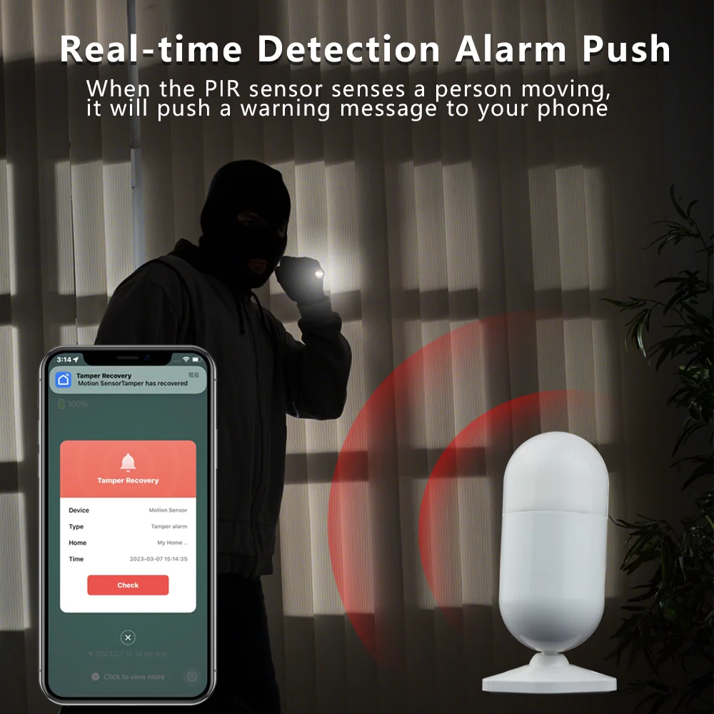 Meian PIR Motion Sensor Security Alarm Tuya Wireless Linkage Infrared Detector Zigbee Smart Home Life APP Control Compatible