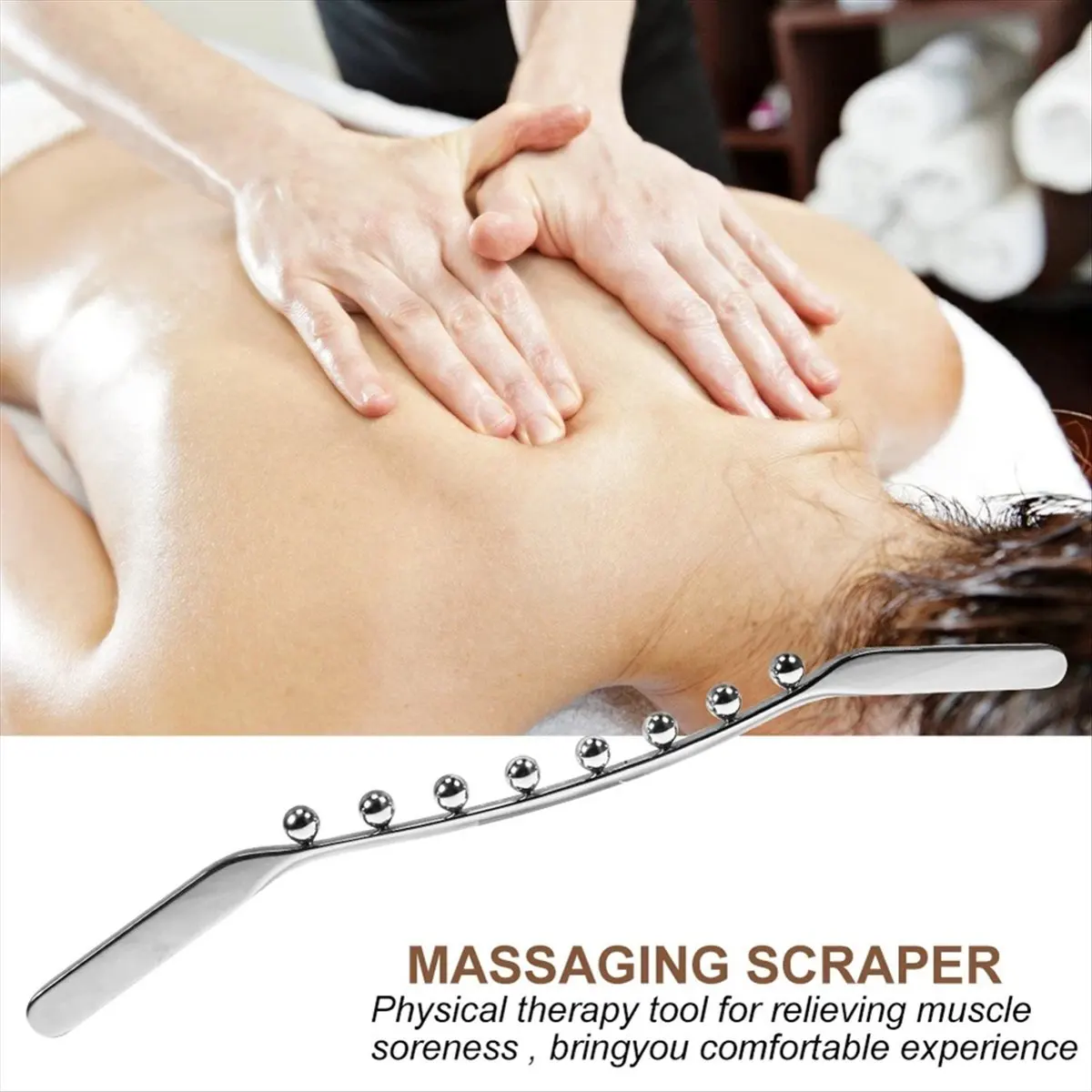 FTGT-New Stainless Steel 8 Bead Meridian Massage Stick Gua Sha Tool Trigger Points Massager for Lymphatic Drainage Muscle