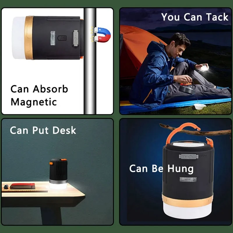 Lampe de camping LED étanche avec télécommande, lanterne de camping en plein air, lampe de tente portable, veilleuse aste, travail durable