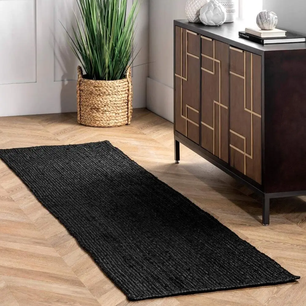 

Jute Rug Black Runner Carpet Hand Made 100% Natural Jute Plain Hand Woven Carpet Floor Mat