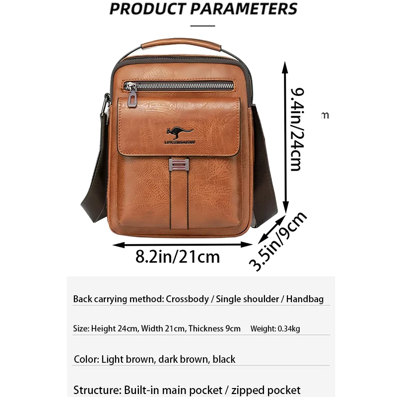 Compact Men's Leather Crossbody Bag, Lightweight Shoulder Bag with Multiple Pockets, Ideal for Travel and Commute Rugged Men's image 4