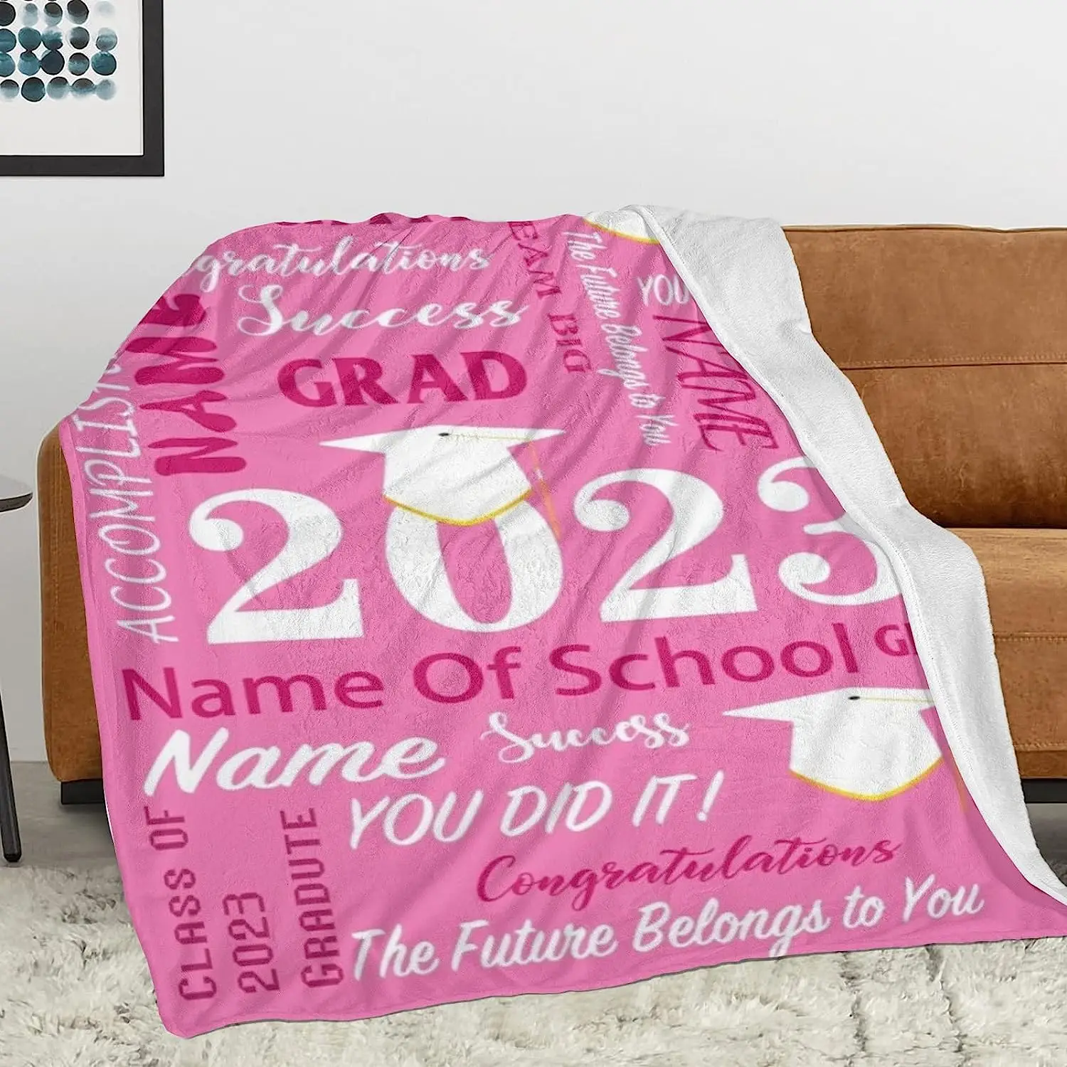 Custom Class of 2023 Graduate Blanket Personalized Senior 2023 Name Flannel Throw Customized Graduations Throws Blankets