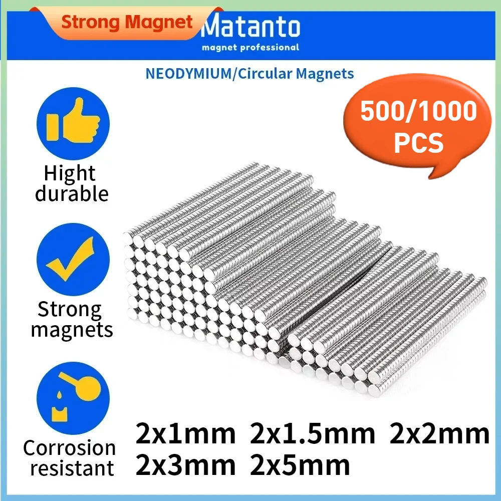 500/1000PCS 2x1 2x1.5 2x2 2x3 2x5mm Round Magnet  Neodymium Powerful Magnetic Permanent Magnet Mini Disc Magnet Magnet Balls