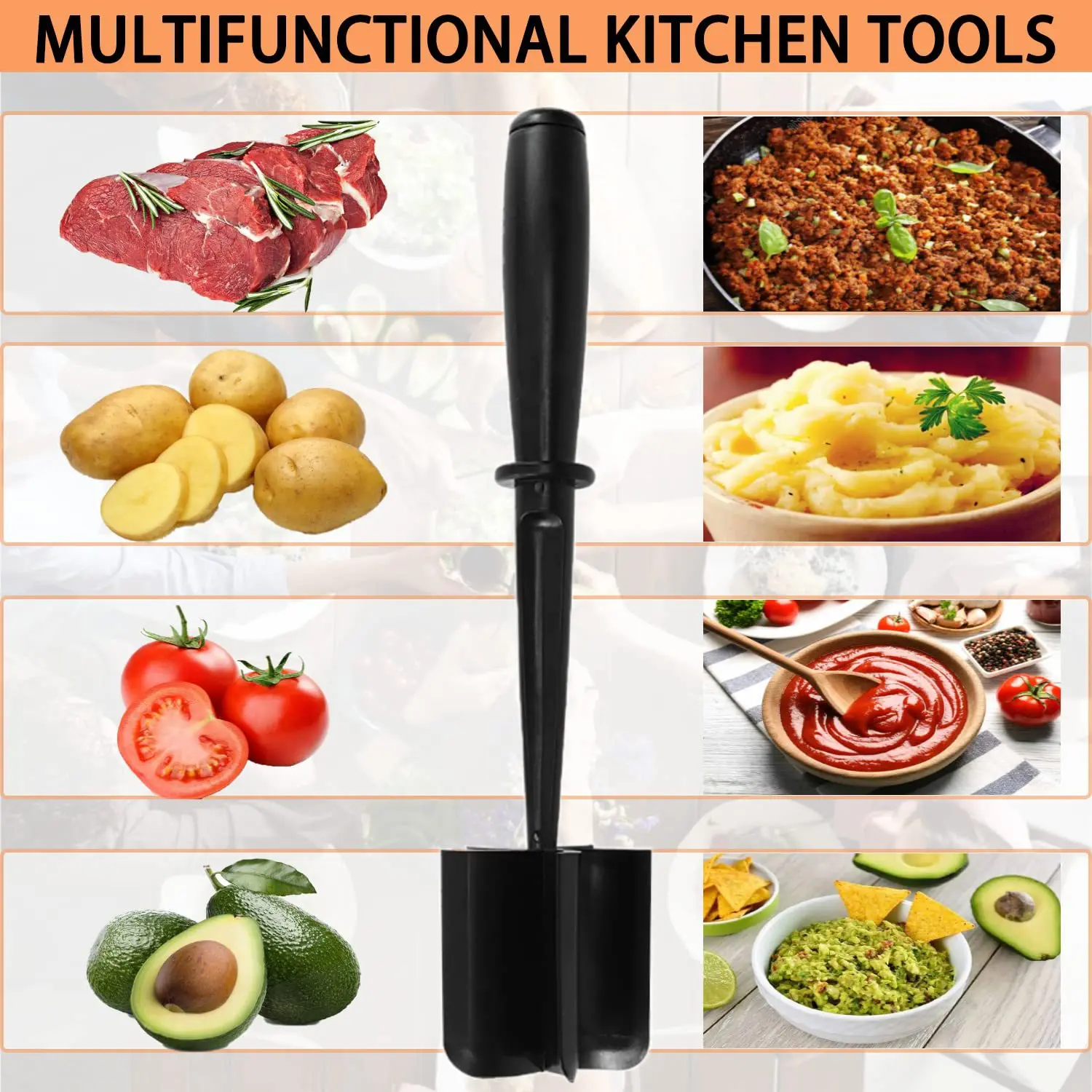 Heat-Resistant Meat Chopper: Manual Hamburger Meat Masher, Ground Beef & Turkey Smashing Tool for Cooking, Dishwasher Safe