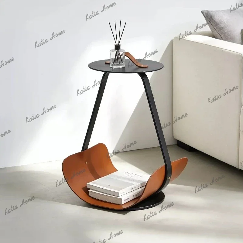 LSModern Creative Saddle Leather Side Table Minimalist Magazine Rack Multi-scene Storage Rack For Bedroom Balcony Coffee Table