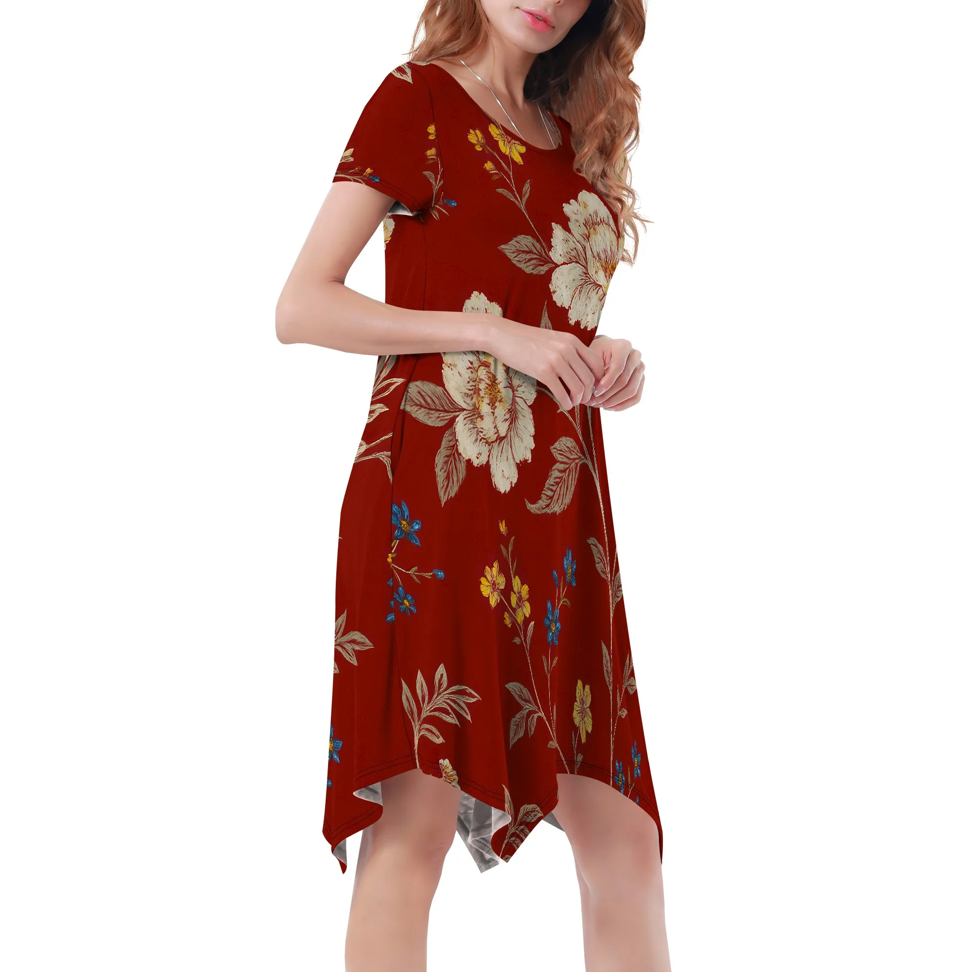 Abito t-shirt altalena con tasche a maniche corte girocollo morbido e allentato casual da donna