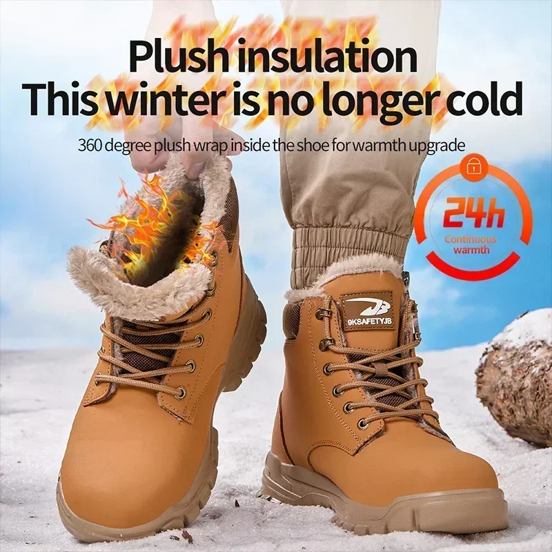 Winter Steel Toe Safety Boots Waterproof Warm Work Shoes Men Slip Resistant Breathable Comfortable Durable Lightweight