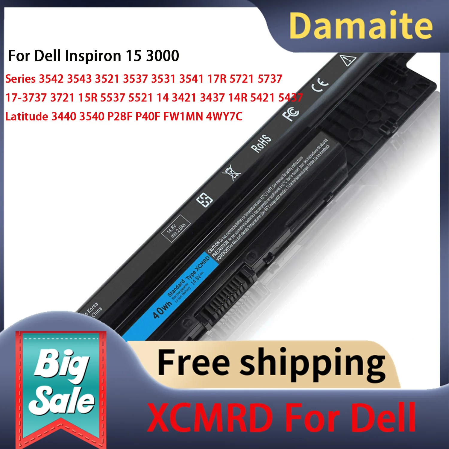 Damaite 40Wh XCMRD 14.8V Battery for Dell Inspiron 15 3000 Series 3542 3543 3521 3537 3531 3541 17R 5721 5737 17-3737 3721