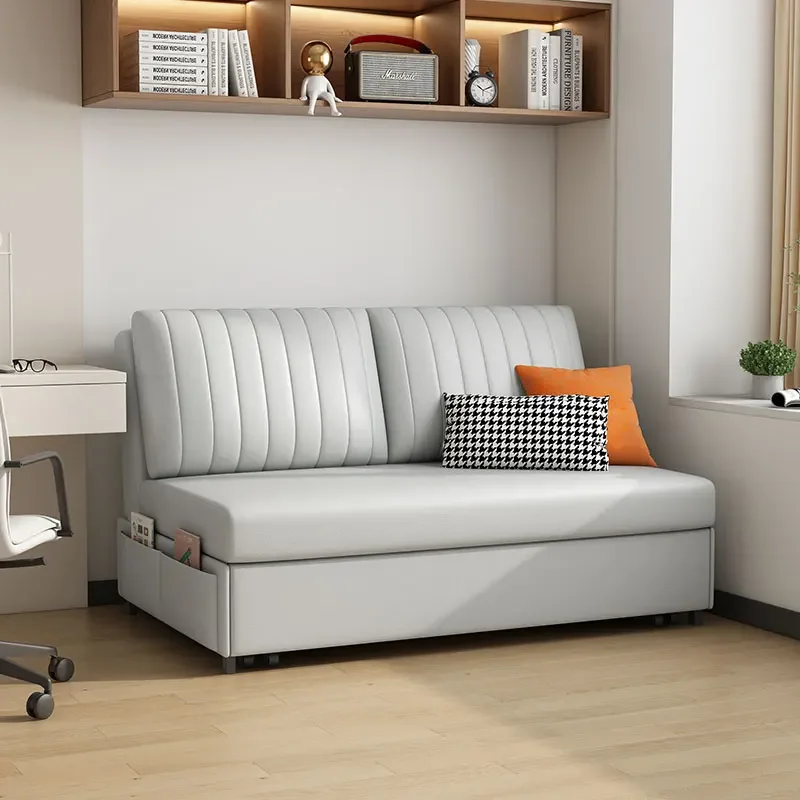 

Furniture Hotel 2 Seats Wood Frame Fabric Leather Living Room Bed with Storage Folding Sofa