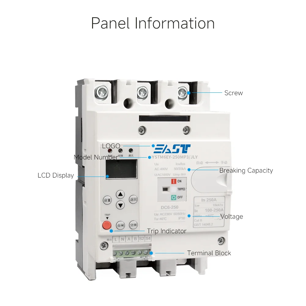 YSTM6EY-250MP3 MCCB Four Remote Control PV Solar Intelligent Cabinet Switch