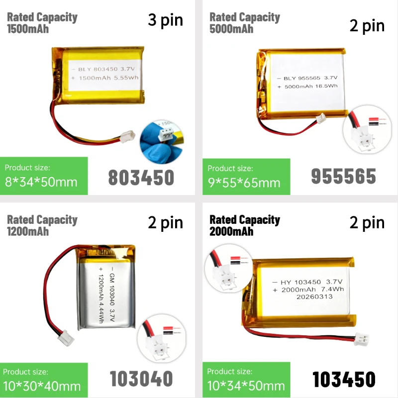 PUJIMAX 3.7V Rechargeable Lipo Lithium Battery with PH2.0 Plug Replacement Battery 502035 601633 602030  for Speaker GPS MP3 view 4
