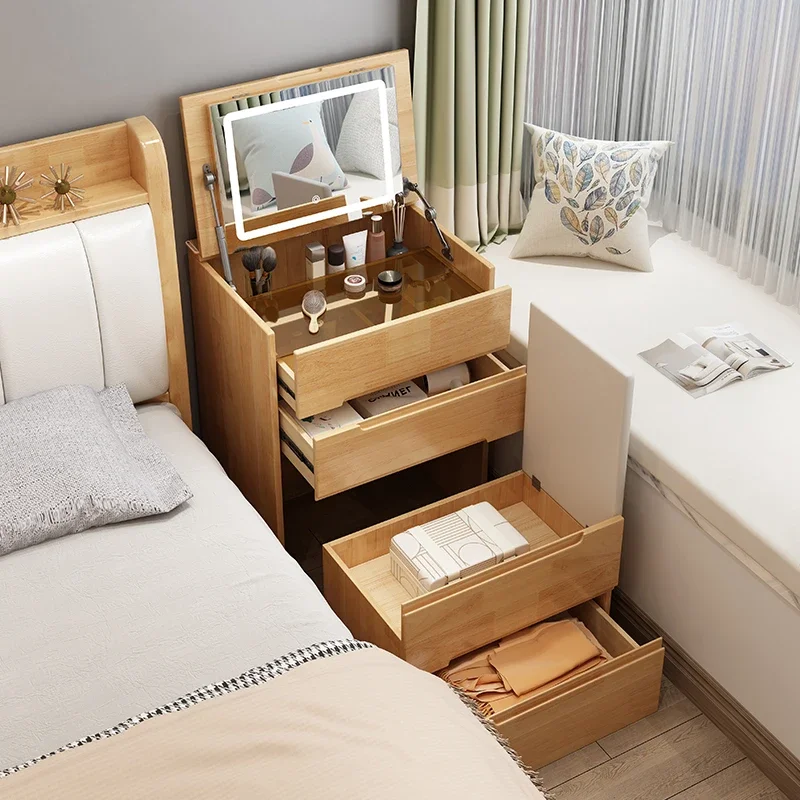 Solid wood dresser, small bedroom, modern mini mini apartment, clamshell storage, dressing table, bedside table in one