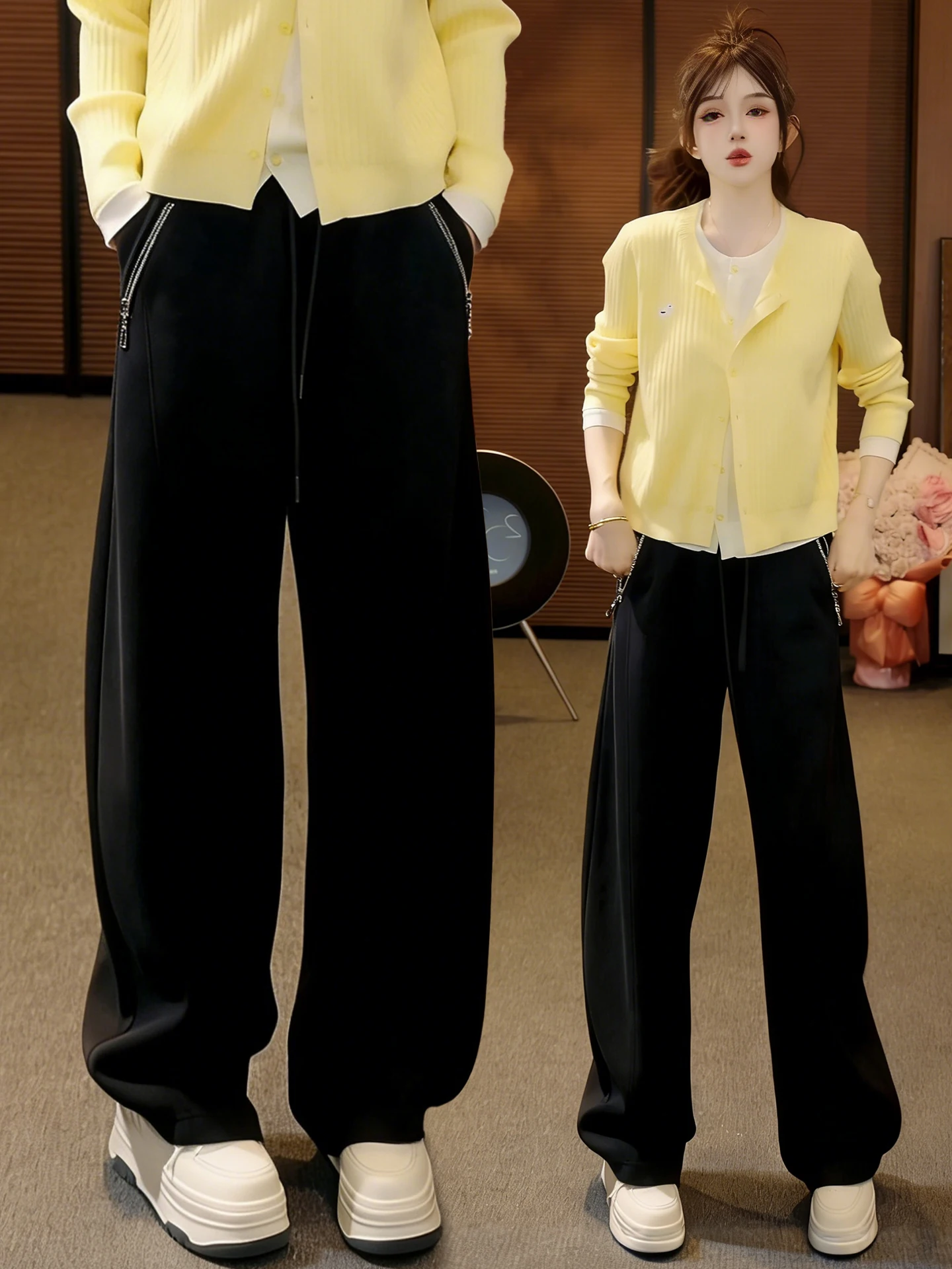 

Женские спортивные брюки с высокой талией, свободные, повседневные, широкие штанины, весна-осень 2026, новый стиль, удобные, стройнящие