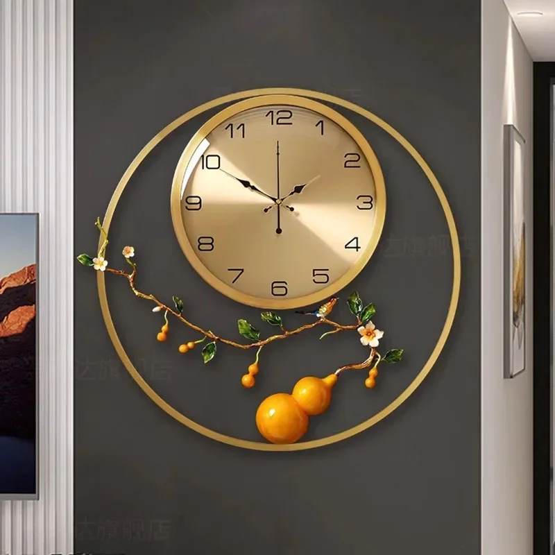 New Chinese Style Round Wall Clock Luxury Modern Silent Design for Living Room Large Creative Decor Asian Inspired Home Art