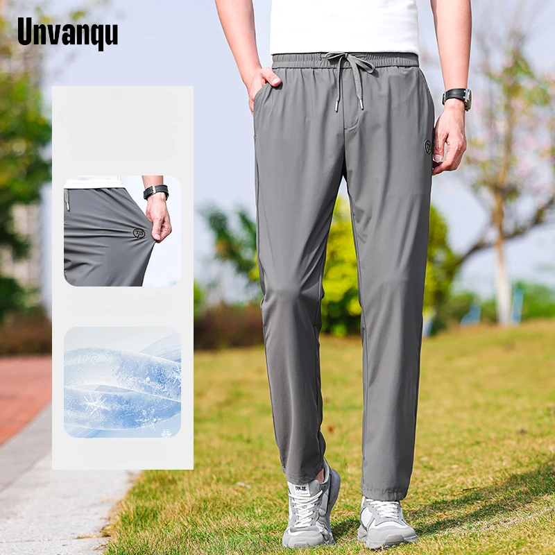 

Harajuku Street Fashion Men's Lyocell Ice Silk Casual Pants Summer Thin Stretch Straight Versatile Jogging Fitness Sports Pant