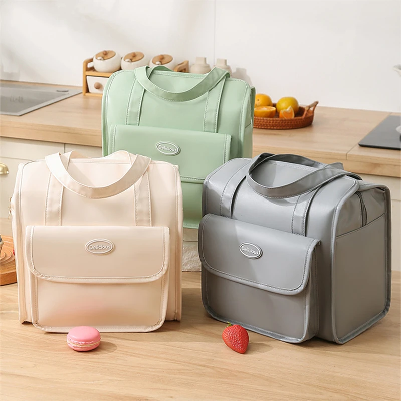 

Thickened Waterproof PU Leather Lunch Bag PEVA Lining Cooler Bag Office Worker Bento Box Thermal Insulation Portable Lunch Bags