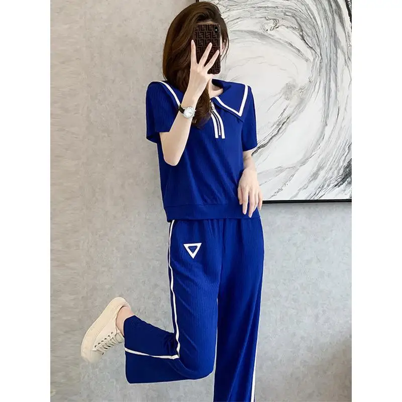 Sports and Leisure Suit Women\'s 2023 New Fashionable and Westernized Age Reducing Polo Wide Leg Pants Two Piece Set