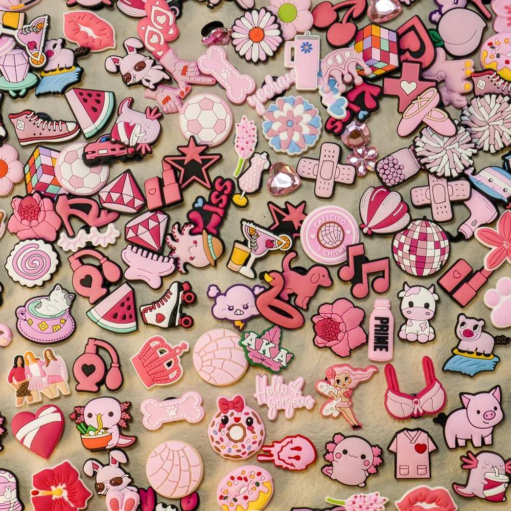 10/20/50/100 Stück zufällige alle rosa Schuhanhänger Cartoon niedliche Tierpflanze Schuhdekorationen Pins für Frauen Mädchen Sandalen Zubehör – Detail 1