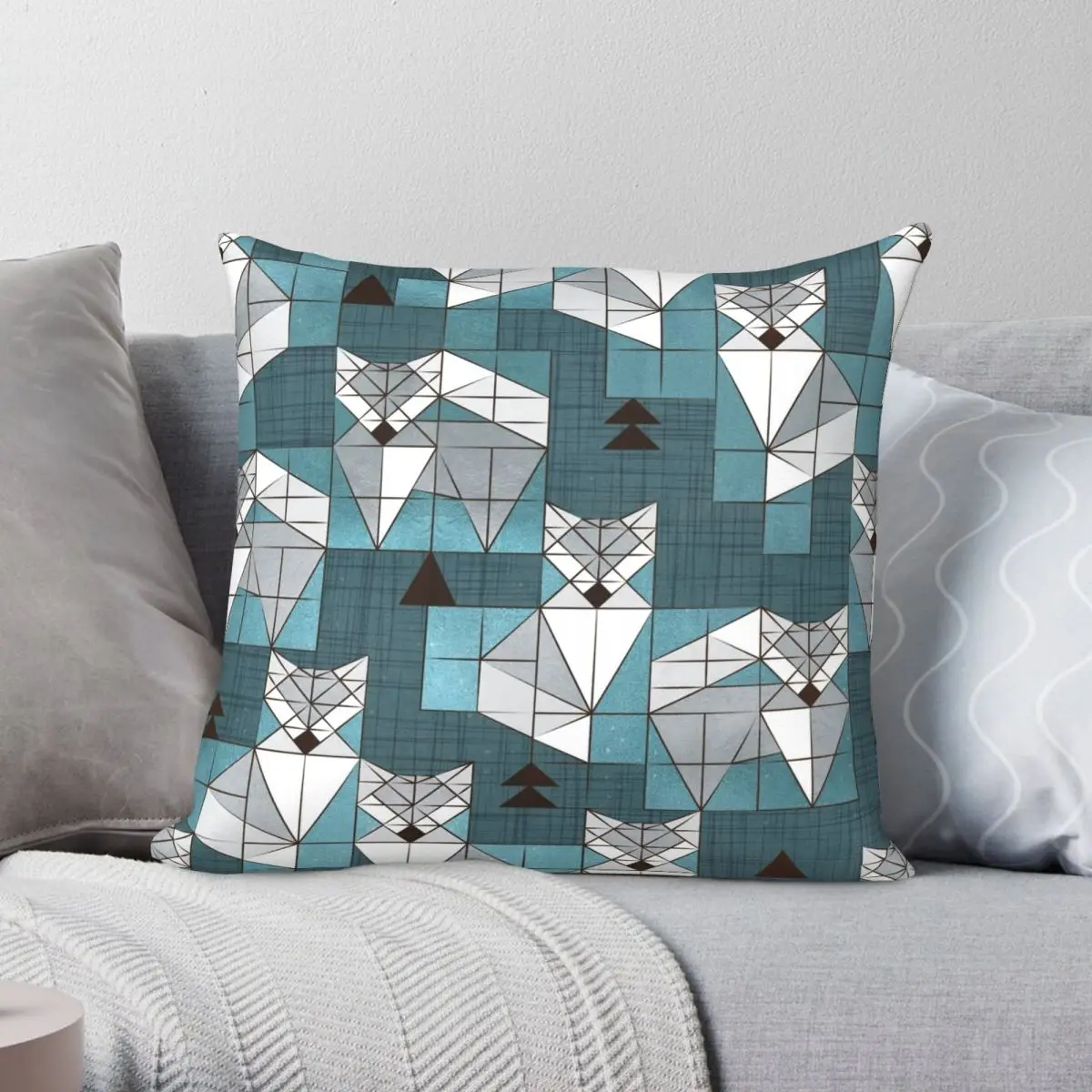 

Blocked Geometric Foxes Square Pillowcase Polyester Linen Velvet Pattern Zip Decor Throw Pillow Case Sofa Seater Cushion Case