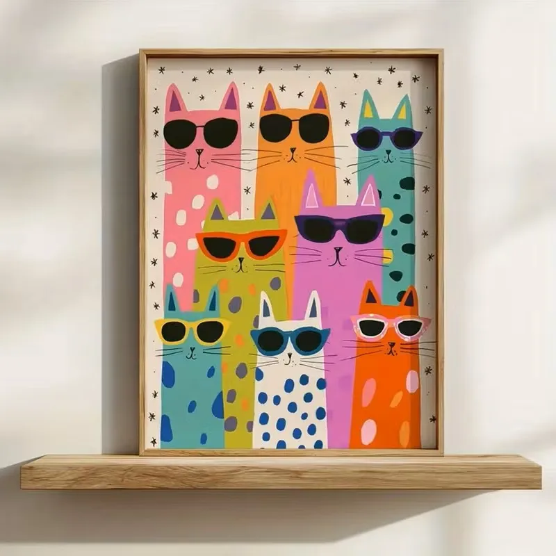 Colorful Cat-themed Fun Game Room Decoration Featuring Funny Cat Canvas Posters Cute Pet Art and Home Decor for The Living Room.