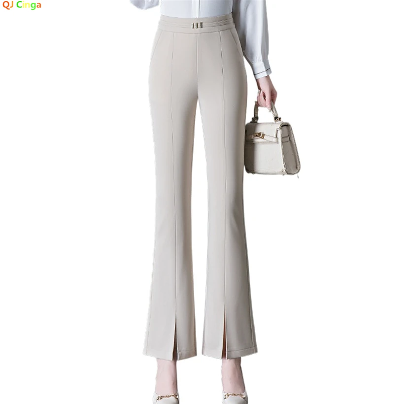 

Stretch Elastic Waist Casual Flared Pants, Women High Waisted Legs Like Fishtail Split Ankle-Length Pant, Coffee,black Available