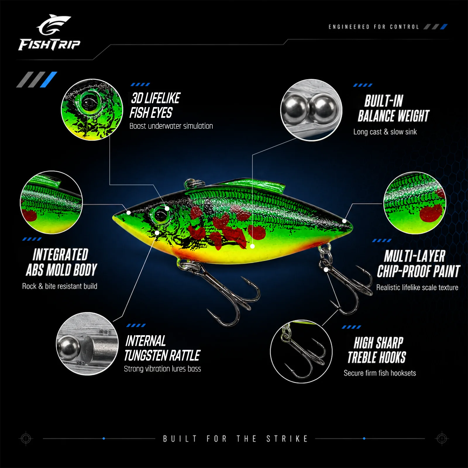 FishTrip Lipless Crankbait Rattle Trap Fishing Lure 2.95in 2/3Oz Rattle trap fishing lure for bass fishing crankbait retrieves
