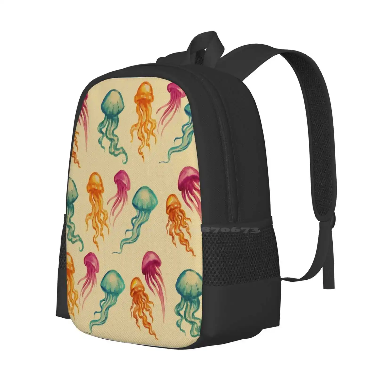 Vintage Jellyfish Large Capacity School Backpack Laptop Bags Jellyfish Blue Yellow Beige Tan Brown Purple Sea Creature Animal