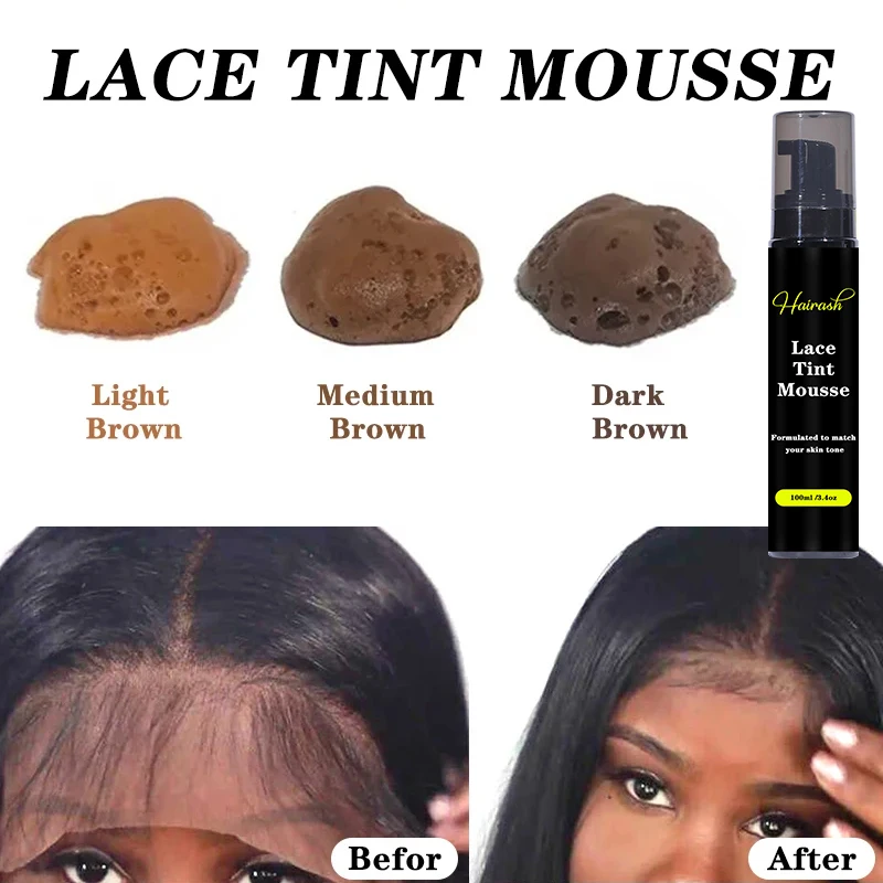 100ML Lace Tint Mousse Light Brown/Medium Brown/Dark Brown Melting Lace Dye Skin Tone Tint Foam For Lace Front Wigs