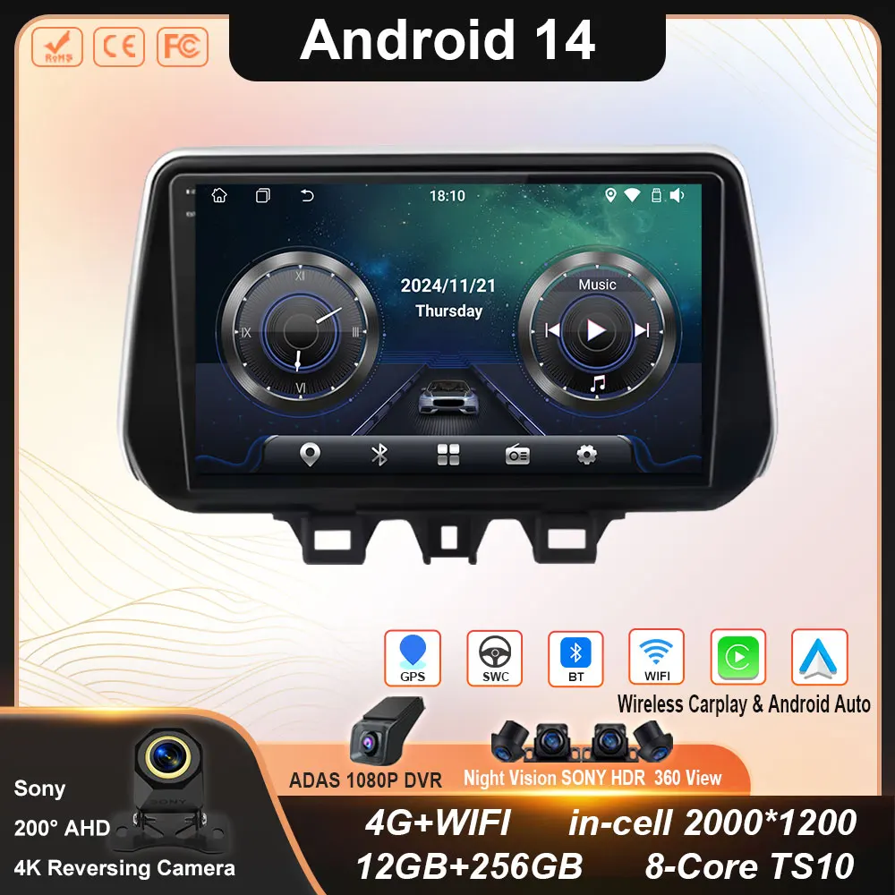 

For Hyundai TUCSON 2019 2020 2021 Android Auto Wireless Carplay Car Radio Multimedia Player GPS Navigation WIFI Stereo Head Unit