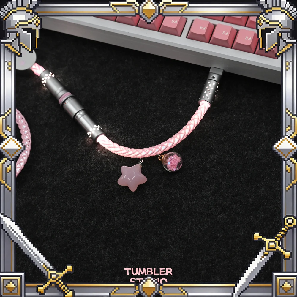 Tumbler Studio Star Moon Theme Pink Lighting Single Crystal Copper Custom Mechanical Keyboard Aviator Cable Coiled Gaming Cord