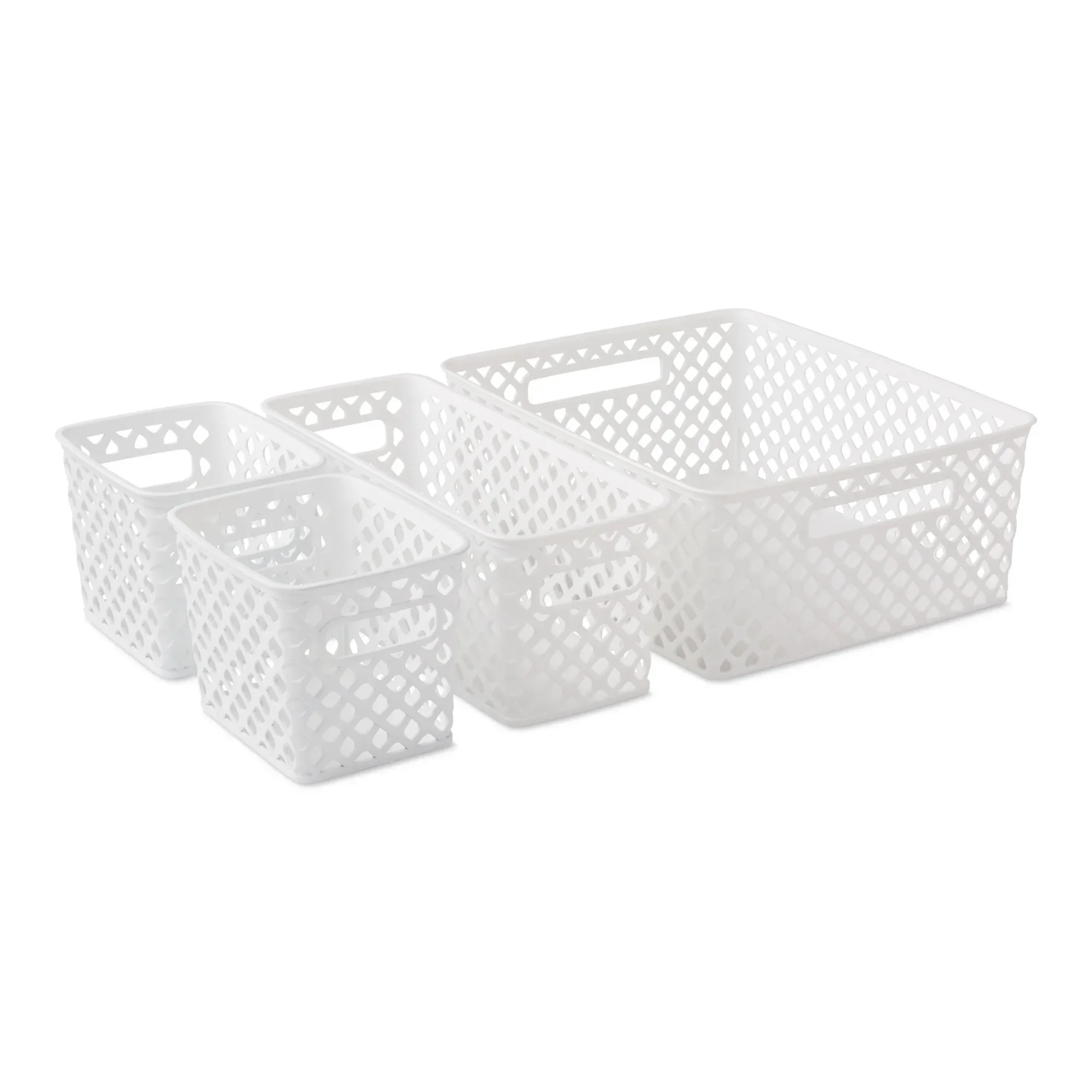 4 Piece White Decorative Storage Basket Set