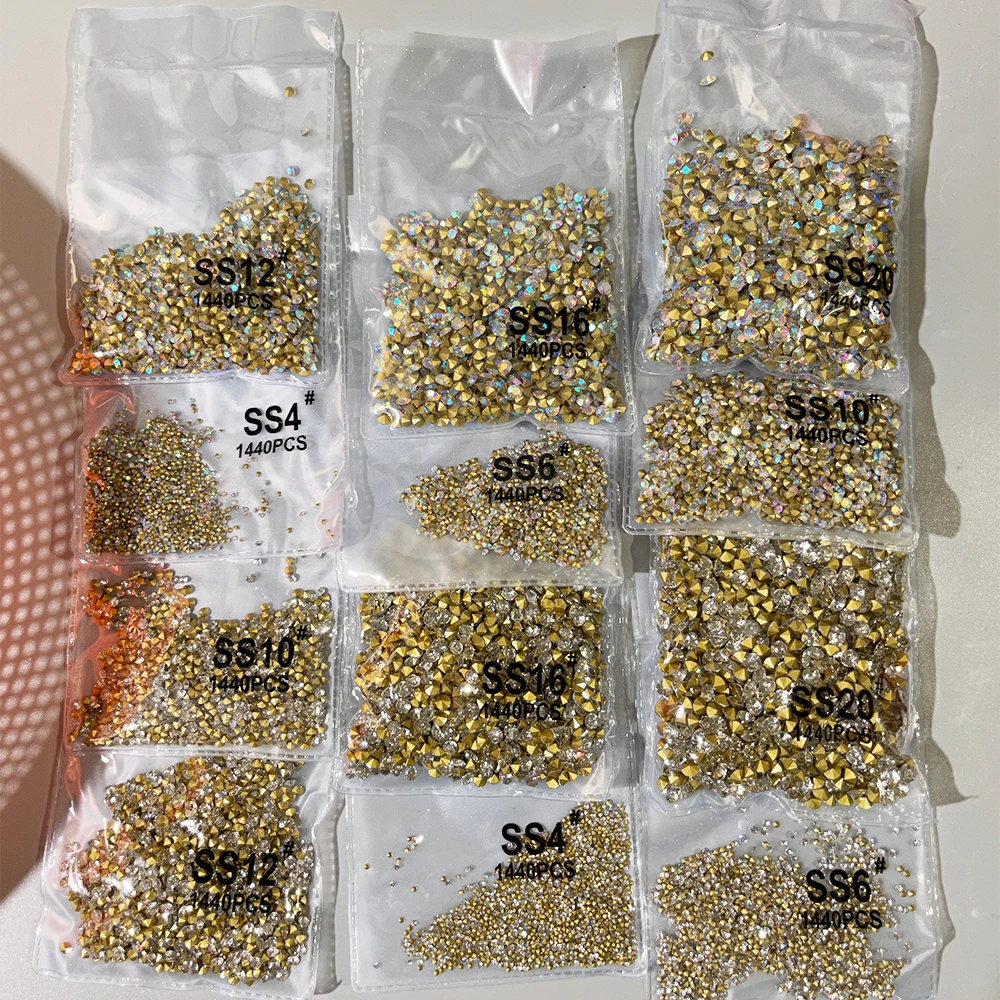 1440pcs/Bag SS6-SS20 Glass Non Hot Fix Rhinestone Point Back Czech Crystal Stone Strass Glitter Nail Diamond For DIY Decoration