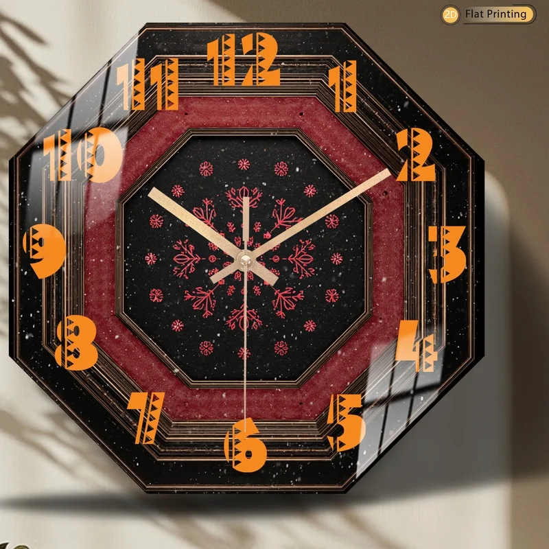 Reloj de pared de madera negro octagonal con copo de nieve de invierno sofisticado para sala de estar, dormitorio, regalo de cumpleaños para el día de la madre, 1 ud.