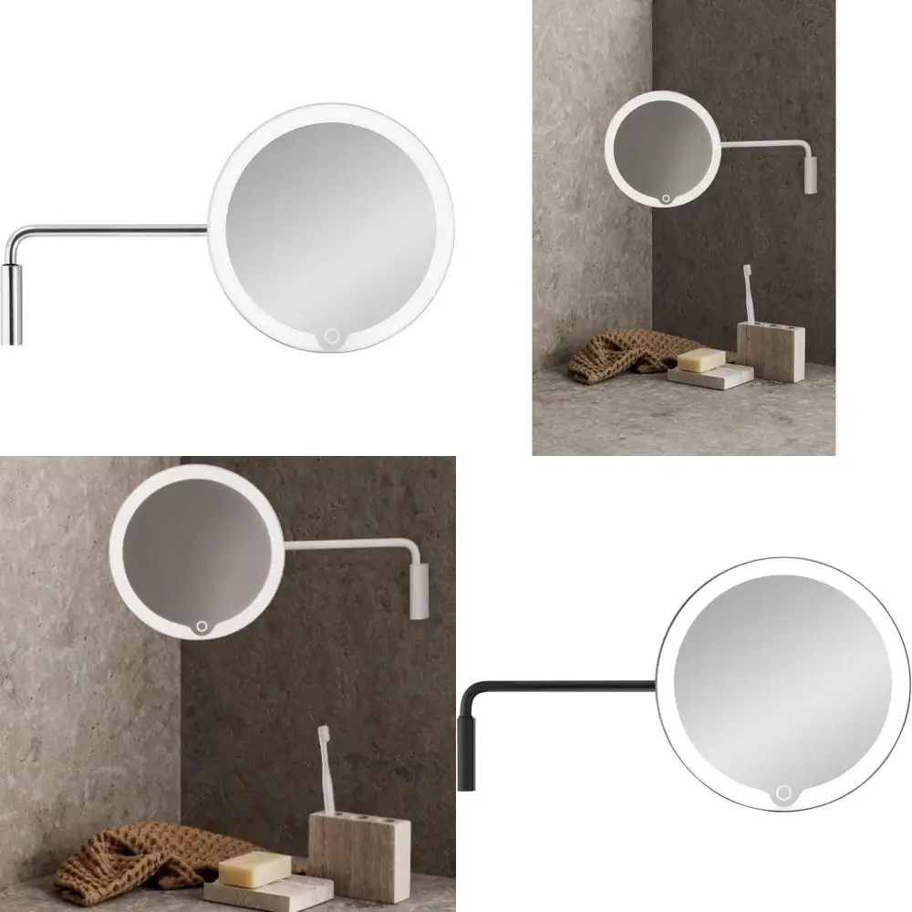 Specchio cosmetico LED MODO con supporto a parete in acciaio inossidabile spazzolato