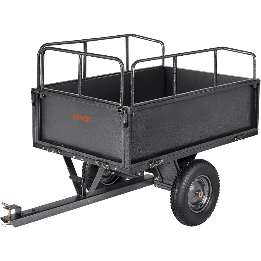 Heavy Duty ATV Trailer Tow Behind Dump Cart 17 Cu.Ft. 600lbs Capacity Pull Behind Steel Yard Wagon Dump Trailer for Tractor Law