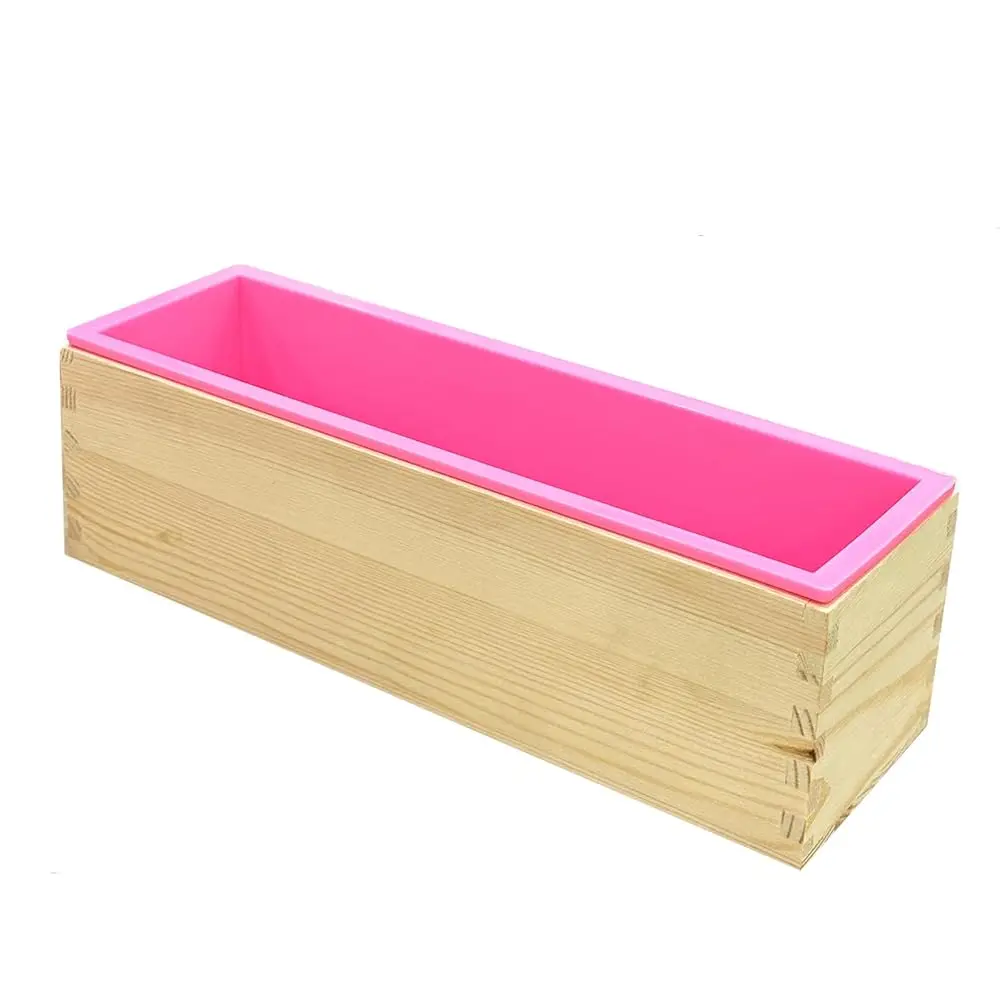 

2 гибкие прямоугольные силиконовые формы для мыла (для 42 унций) с деревянной коробкой и 2 волнистыми и прямыми формами из нержавеющей стали для изготовления мыла