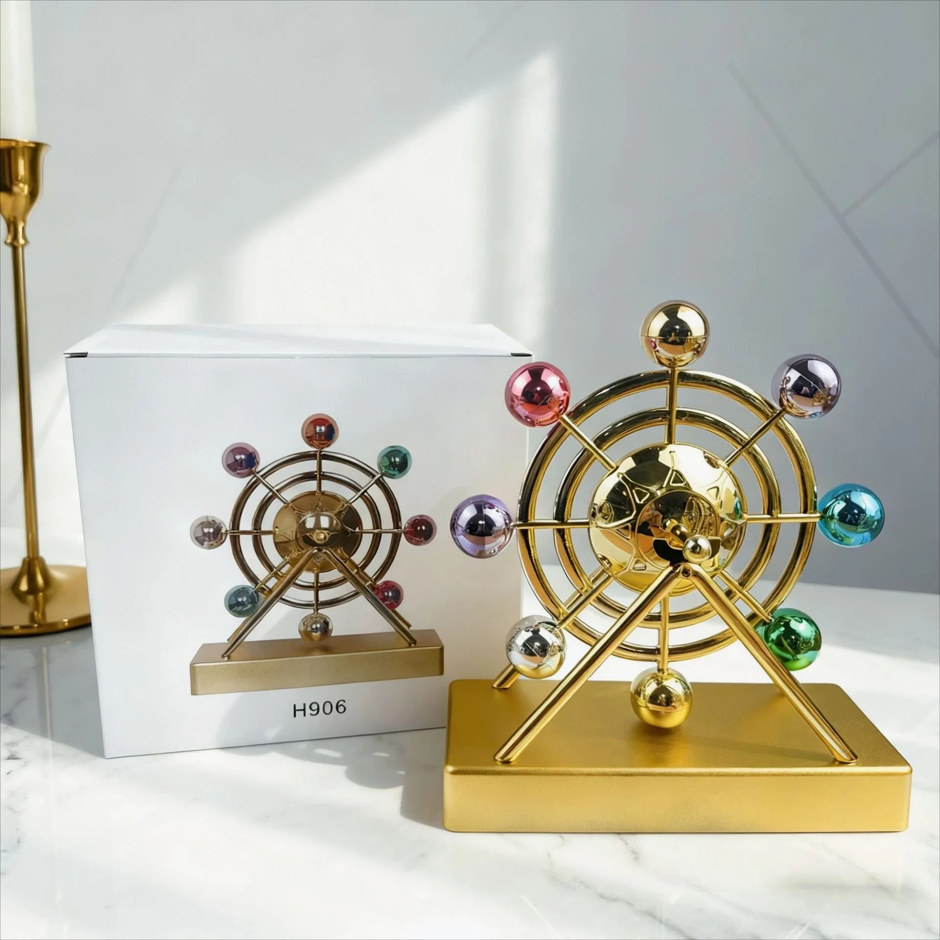 Luxury Gold Metal Kinetic Ferris Wheel Ornament - Desk Stress Relief Rotating Figurine - Modern Home & Office Decor Gift - view 4