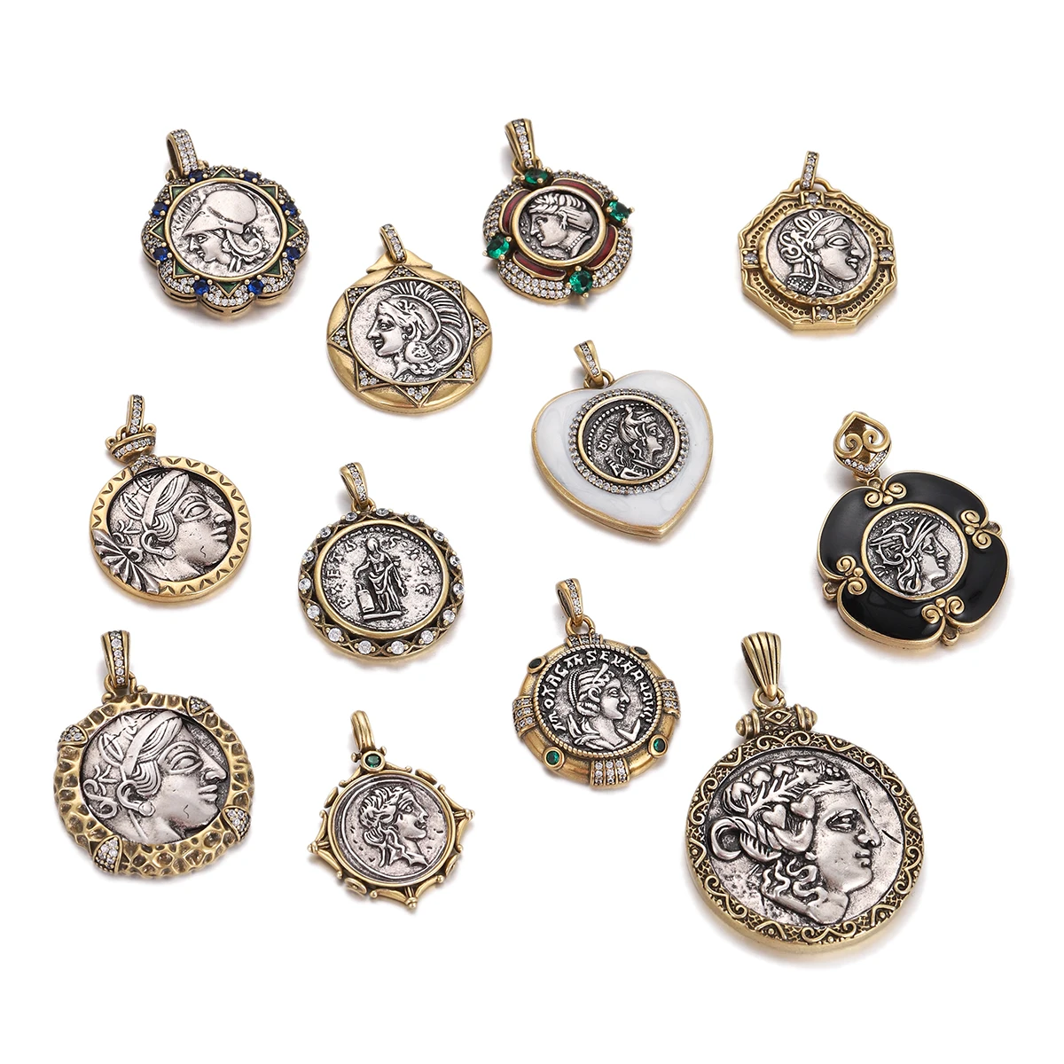 Pendentif Vintage de 12 dieux de la grèce antique, breloques rondes plaquées argent pour la fabrication de colliers d'accessoires de bijoux faits à la main, nouvelle collection