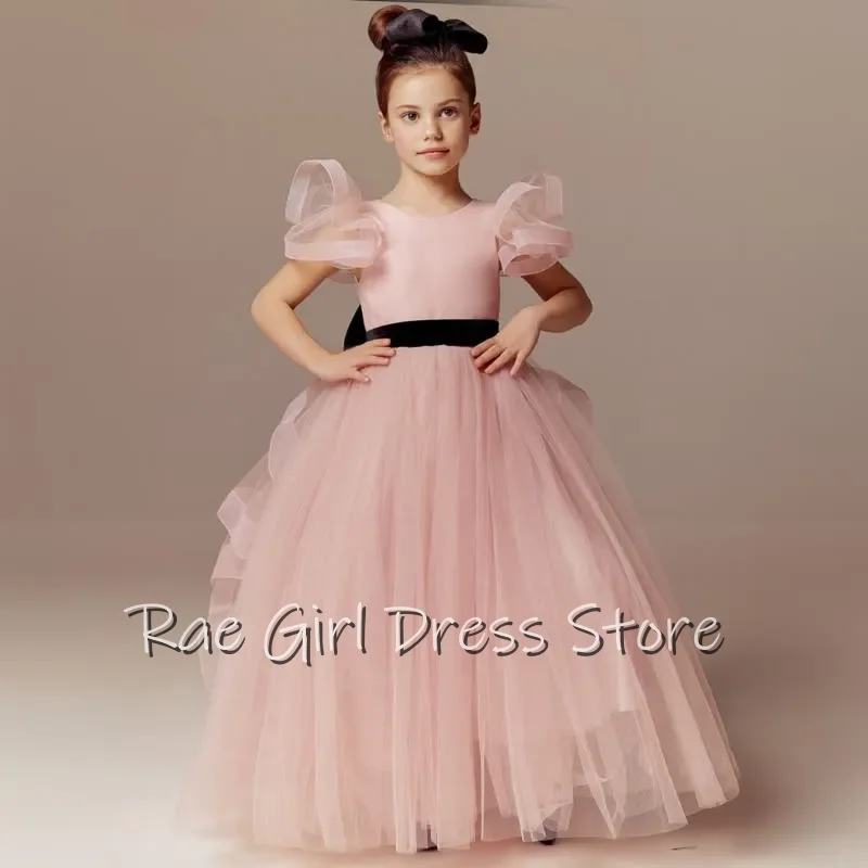 vestido-de-tul-rosa-para-nina-para-boda-cumpleanos-desfile-largo-hasta-el-suelo-mangas-abullonadas-lazo-negro-princesa-formal