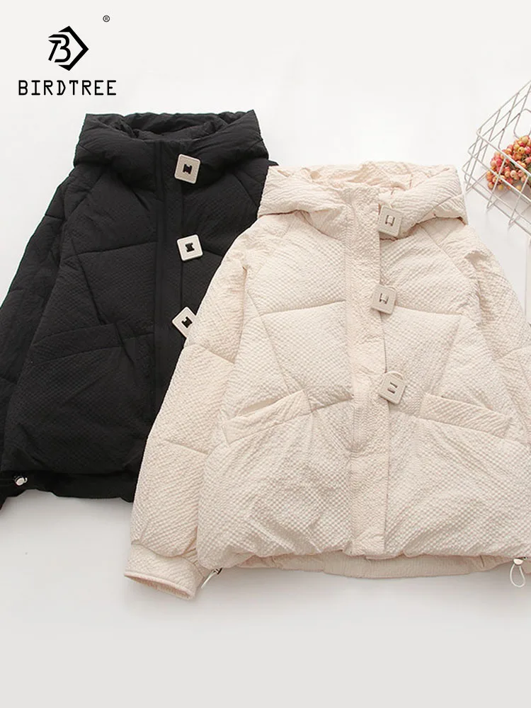 New 2025 Autumn Padded Jacket, Women Hooded Button Pocket, Preppy Style OL Commute Warm Loose Soft Outerwear, Winter C5O892CC