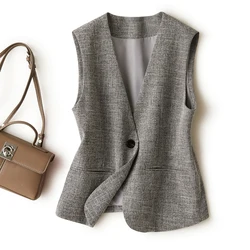 Gray V-neck short vest women's jacket spring and autumn workplace elegant and generous