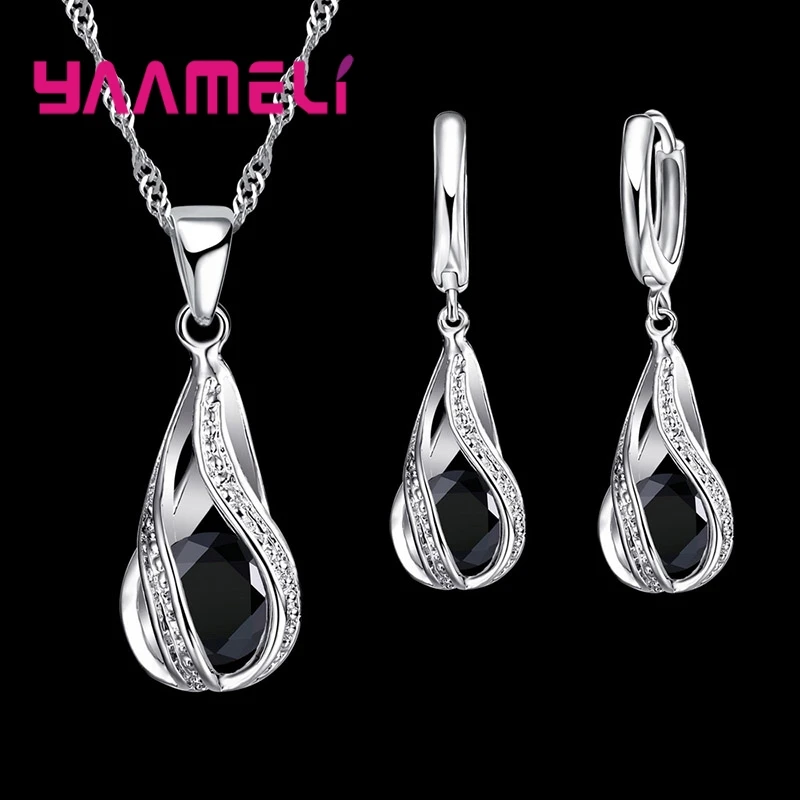 Heißer Wassertropfen CZ 925 Sterling Silber vergoldet Schmuckset für Frauen Anhänger Halskette Creolen Hochzeit Party Ceremoey Anel