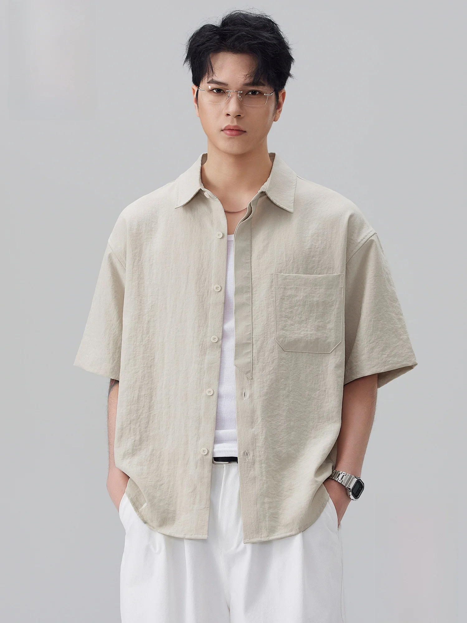 

PaulFrank Loose Casual ort Sve Pure Color irt for Men Summer Breathable Comfortable Polyester Fiber Flip Collar irt