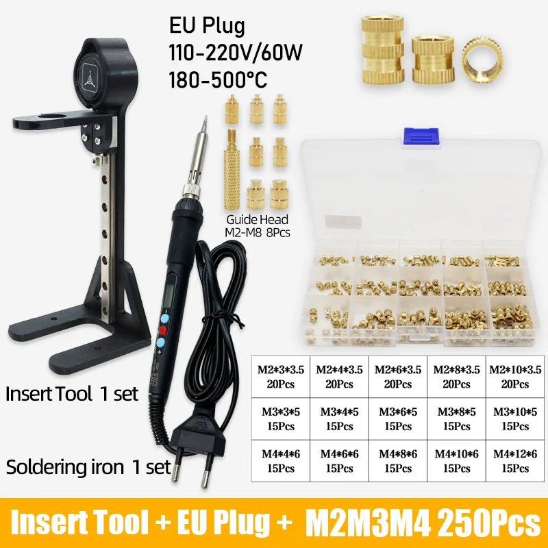 Heat Set Einsatz Presswerkzeug Elektrische Lötkolbenspitze M2 M3 M4 M5 M6 M8 Gewinde Messing Einsätze Mutter eingebettetes Kit für 3D-Druck