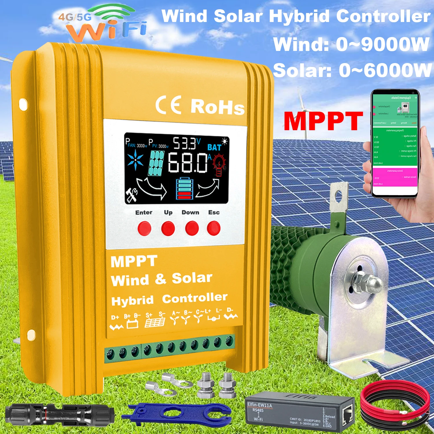 12V 24V 48V MPPT Charge Controller 160A 3000W 5000W 6000W 8KW Solar Panel Wind Generator Regulator for Household System Lifepo4