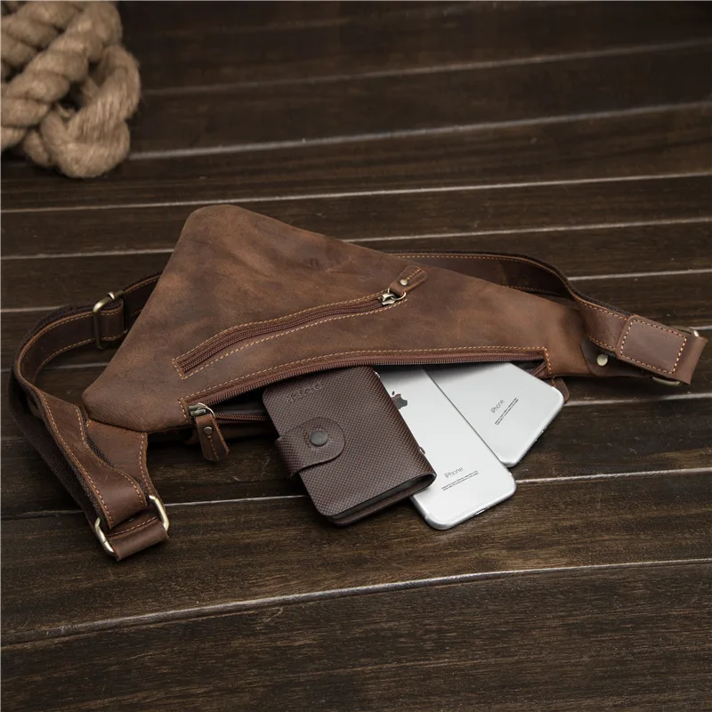 Men Original Chest Bag Real Leather  Crossbody Chest Sling Bag Design Travel One Shoulder Bag Daypack Male Vintage Chest Pack