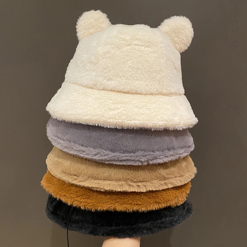 Moda autunno inverno cappello da pescatore in pelliccia di leopardo orso palla da orecchio cappello da pescatore in peluche morbido caldo e spesso