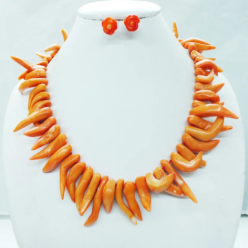 NEW ! Professional women jewelry Orange pepper  AAA  coral necklace earring 18