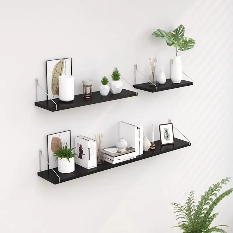 Black Floating Wall Shelves With Durable Metal Brackets Large Storage For Bedroom Living Room Home Decor